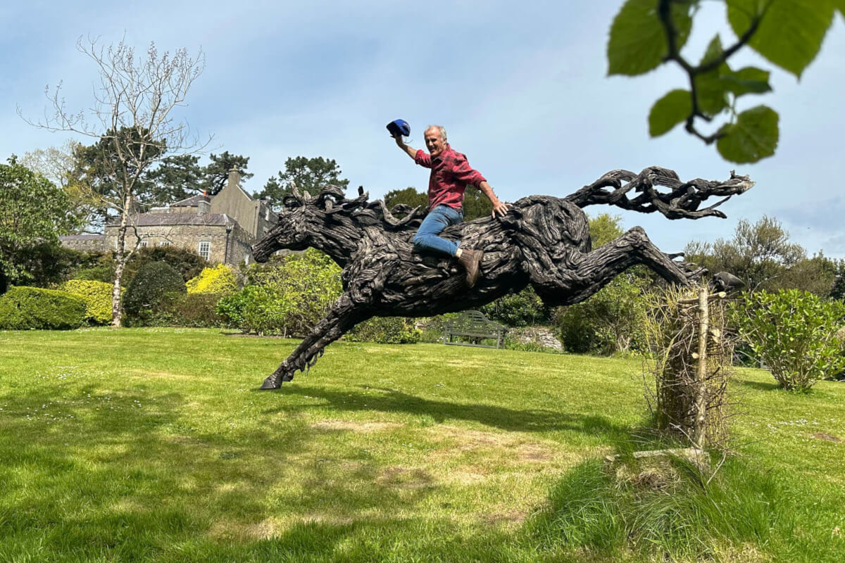 Driftwood horse sculptures displayed outdoors at Upton Castle