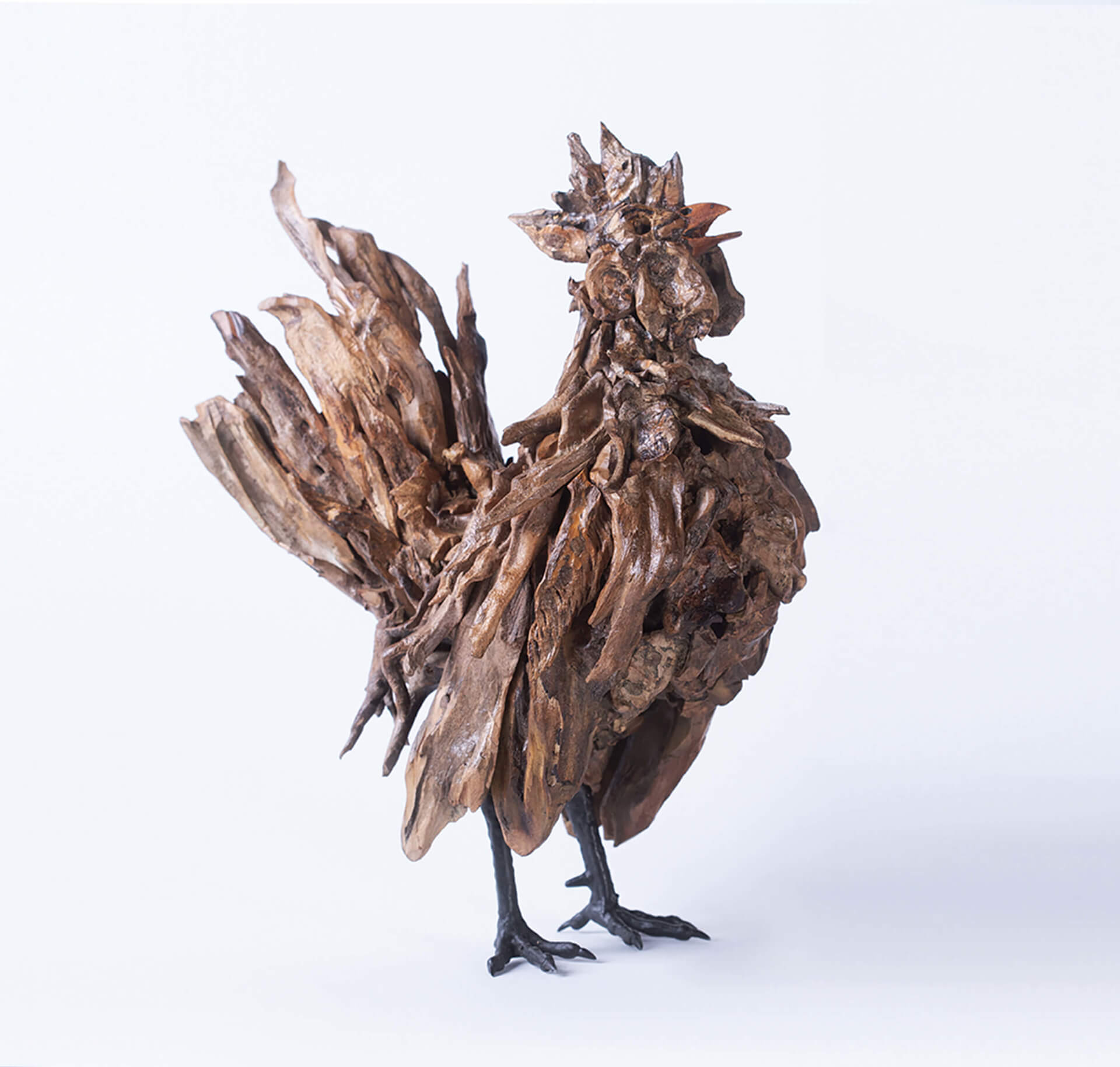 Napoleon – driftwood cockerel sculpture by James Doran-Webb