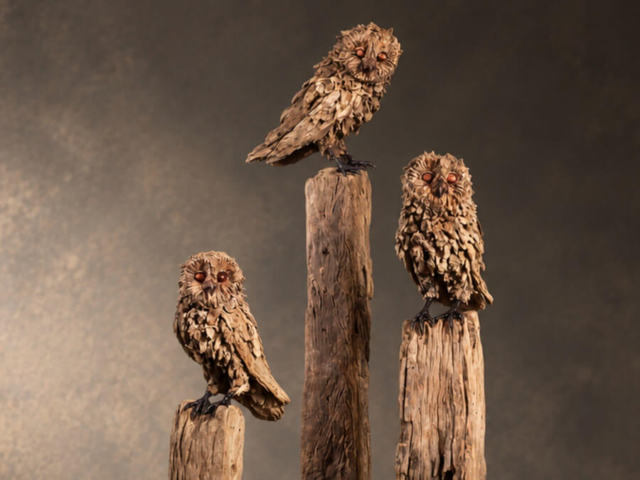 The Barn Owl's Respite – driftwood sculpture by James Doran-Webb
