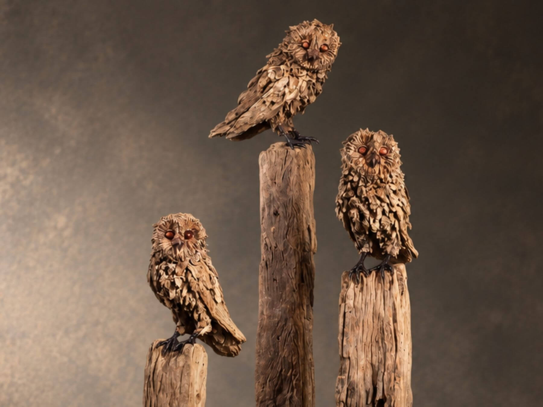 The Barn Owl's Respite – driftwood barn owl sculpture by James Doran-Webb