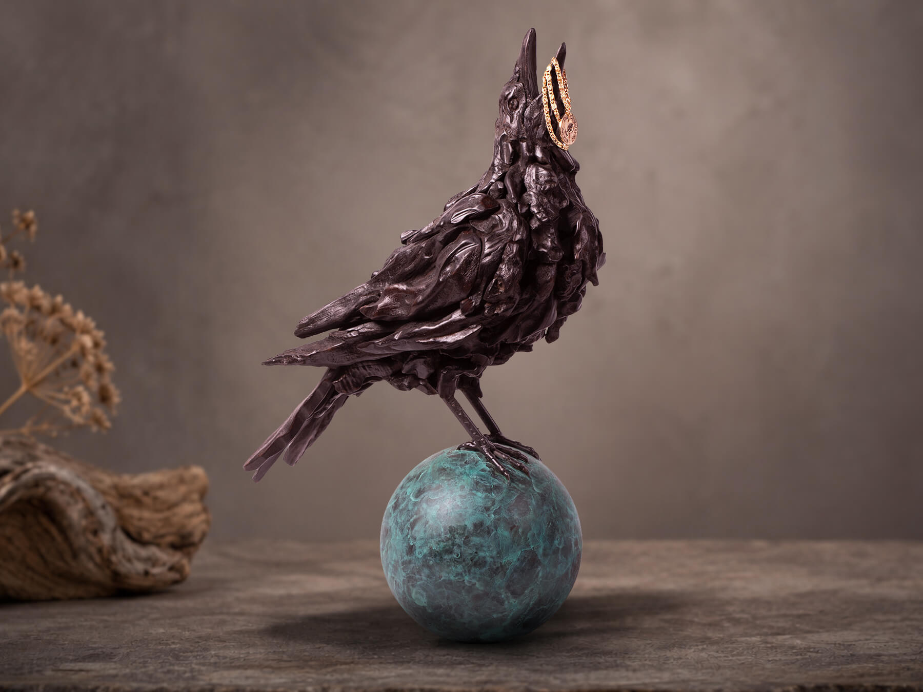The Corvidae – driftwood raven sculpture by James Doran-Webb