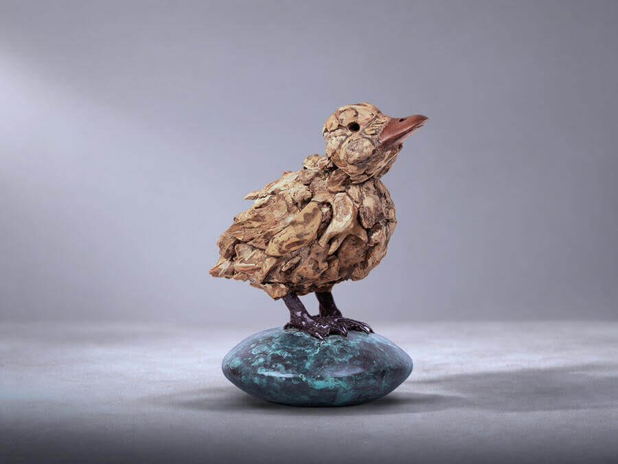Wobble Duckling – driftwood bird sculpture by James Doran-Webb