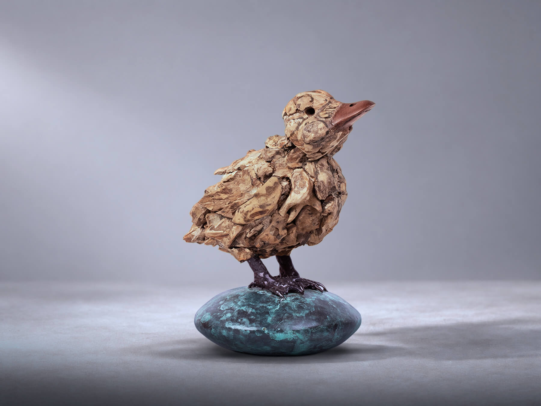 Wobble Duckling – driftwood bird sculpture by James Doran-Webb