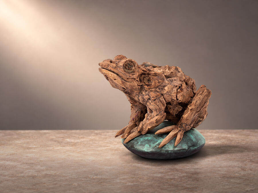 Wobble Frog – small driftwood frog sculpture by James Doran-Webb
