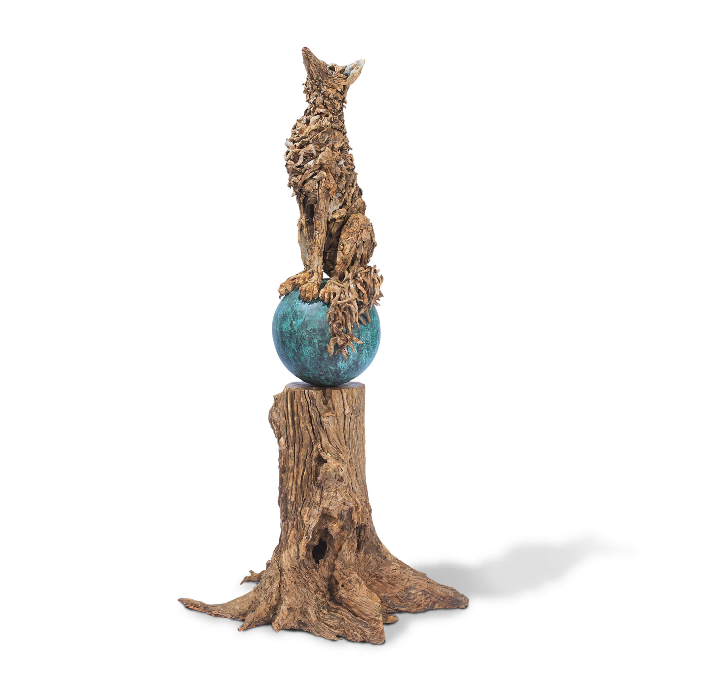 A Distinguished Rogue – driftwood fox sculpture by James Doran-Webb