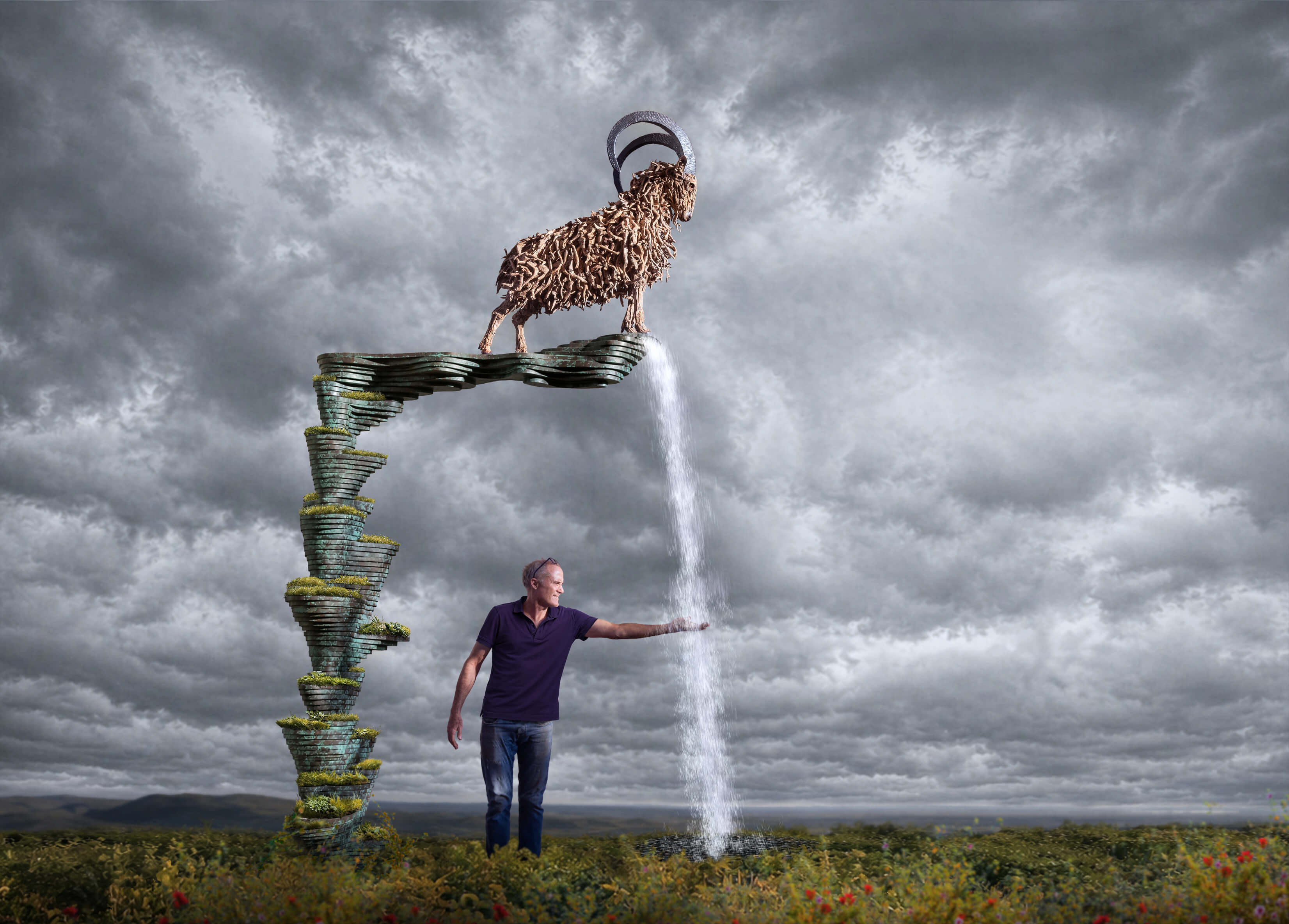 Brinkmanship – driftwood ibex sculpture by James Doran-Webb