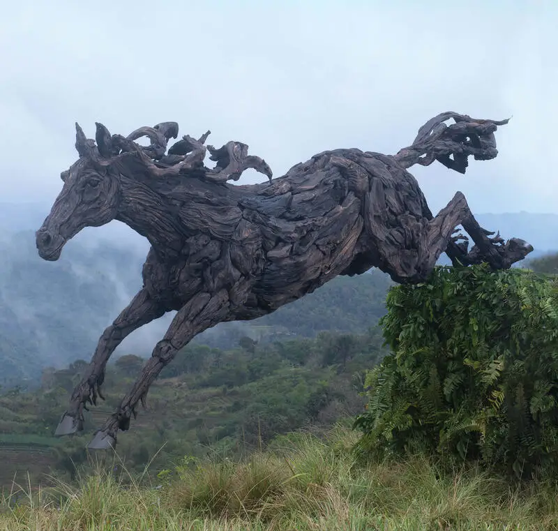 The Destrier's Descent – driftwood sculpture by James Doran-Webb