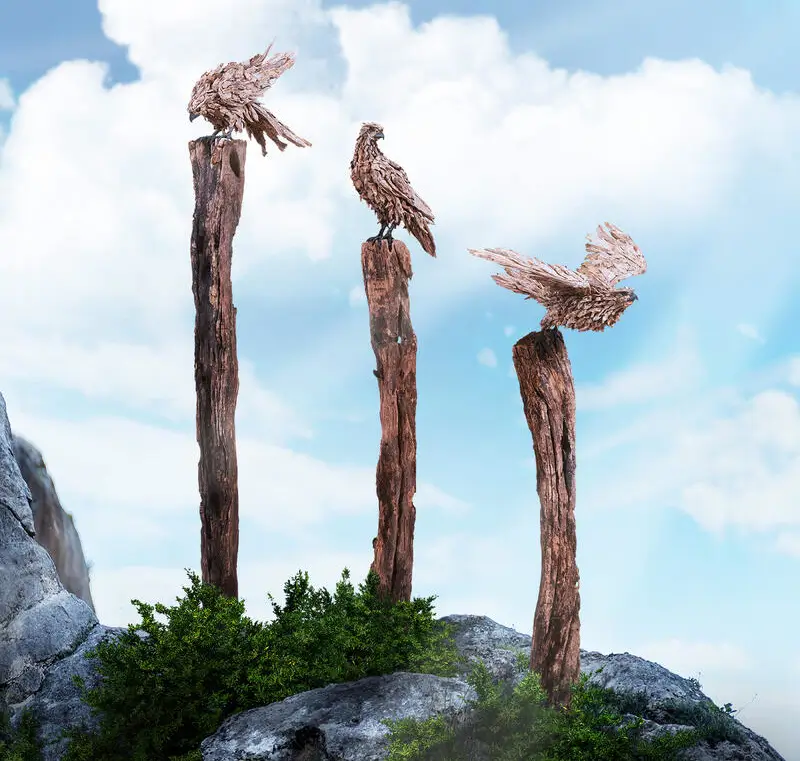 The Falcons – driftwood sculpture by James Doran-Webb