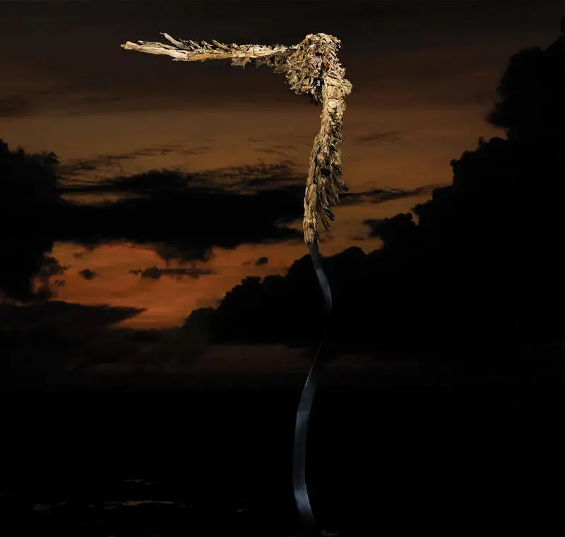 The Flight of the Barn Owl – driftwood sculpture by James Doran-Webb