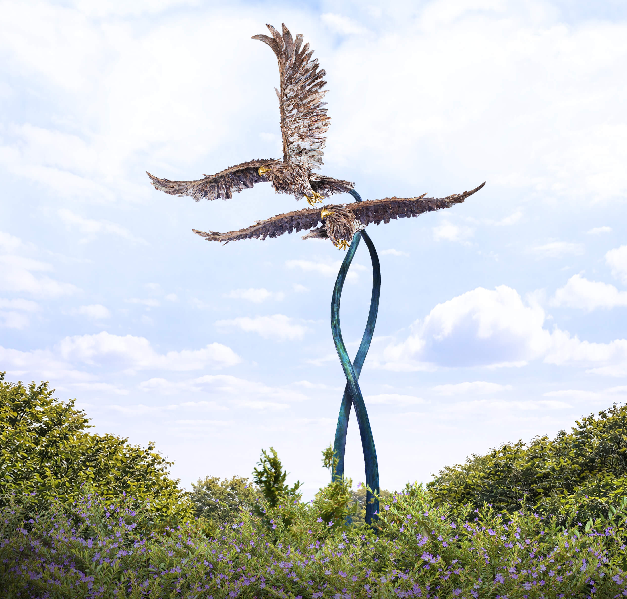 The Flight of the Bald Eagles – driftwood bald eagle sculpture by James Doran-Webb