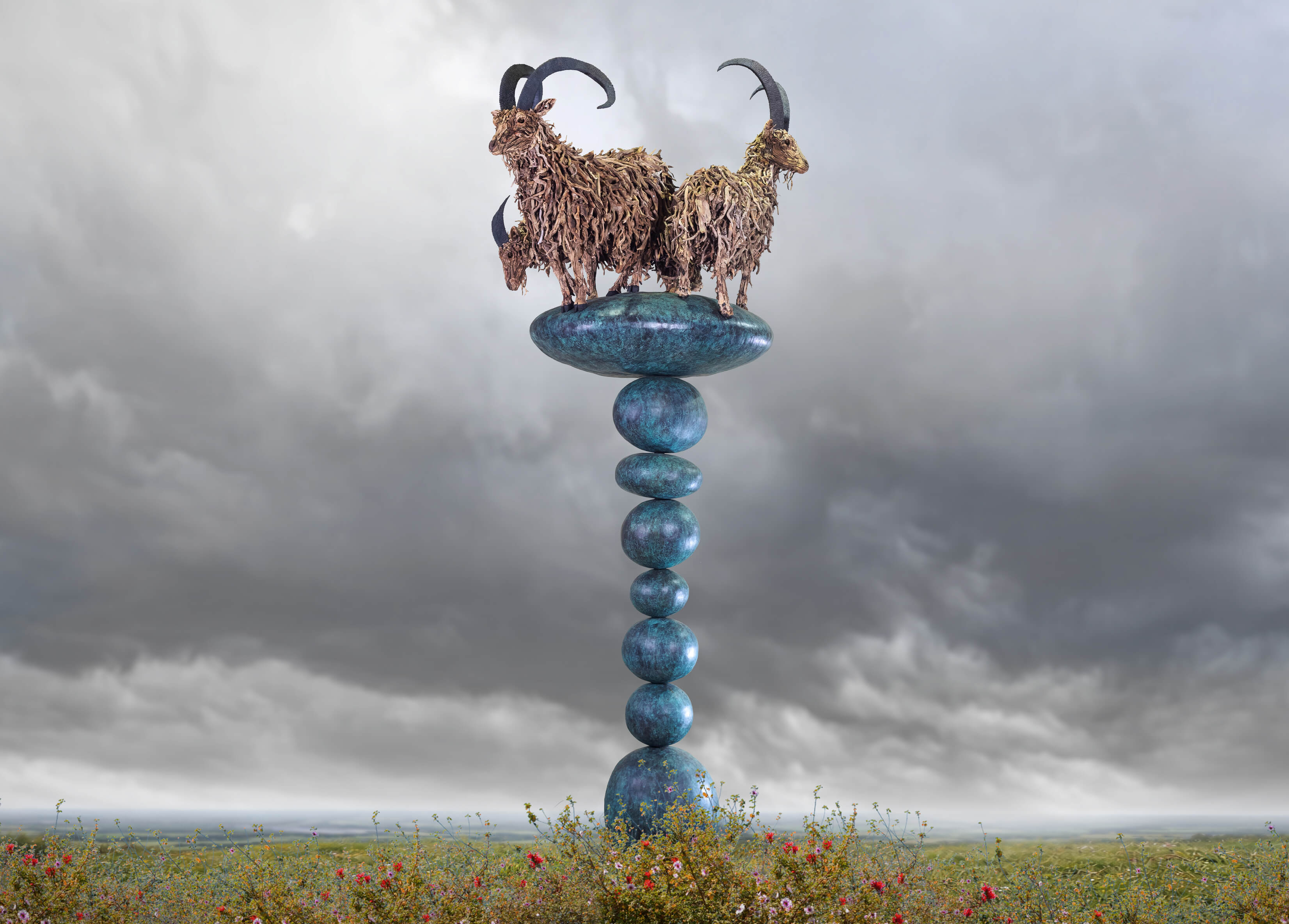 The Importance of Company – driftwood ibex sculpture by James Doran-Webb