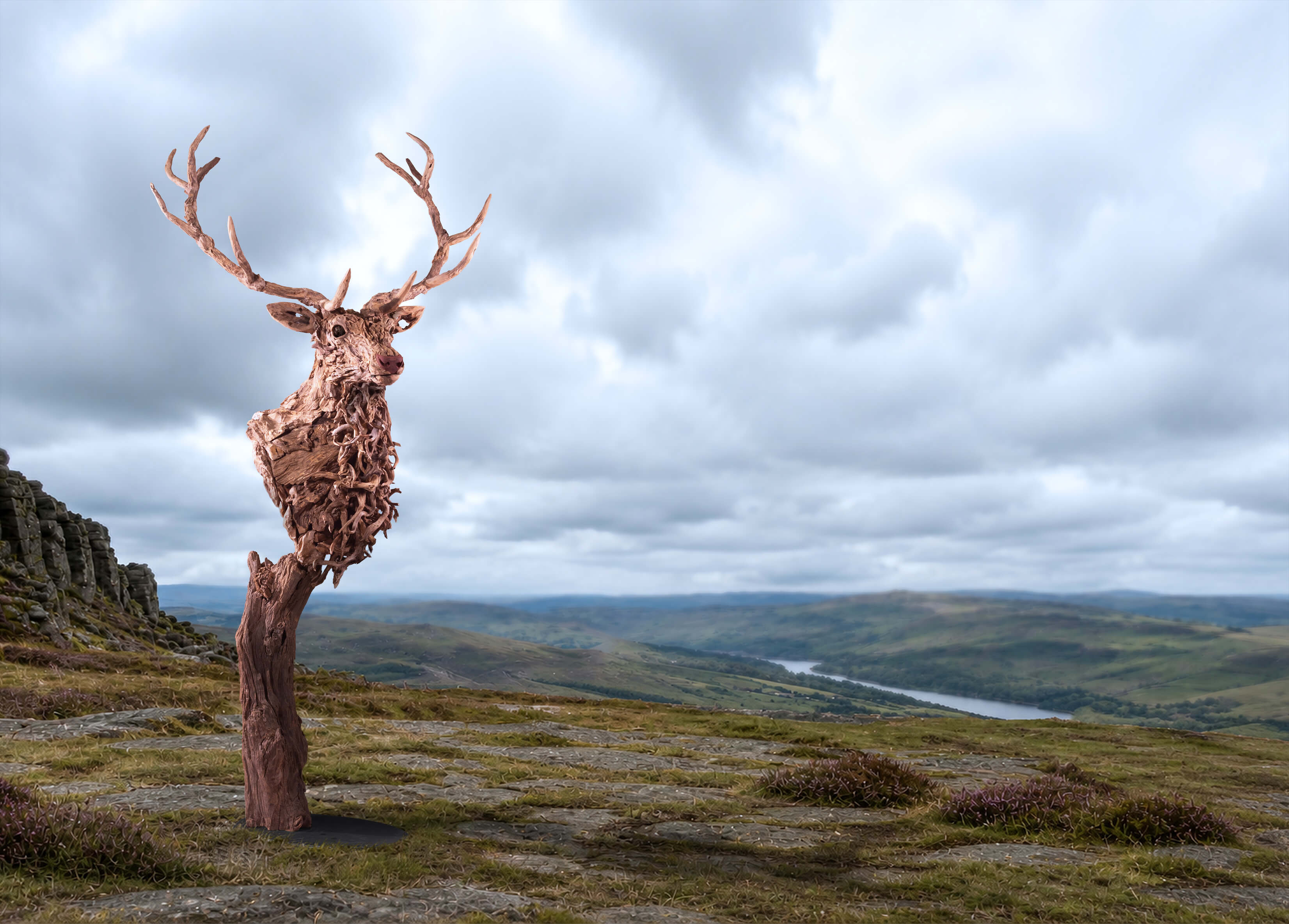 The Last Sovereign – driftwood stag sculpture by James Doran-Webb