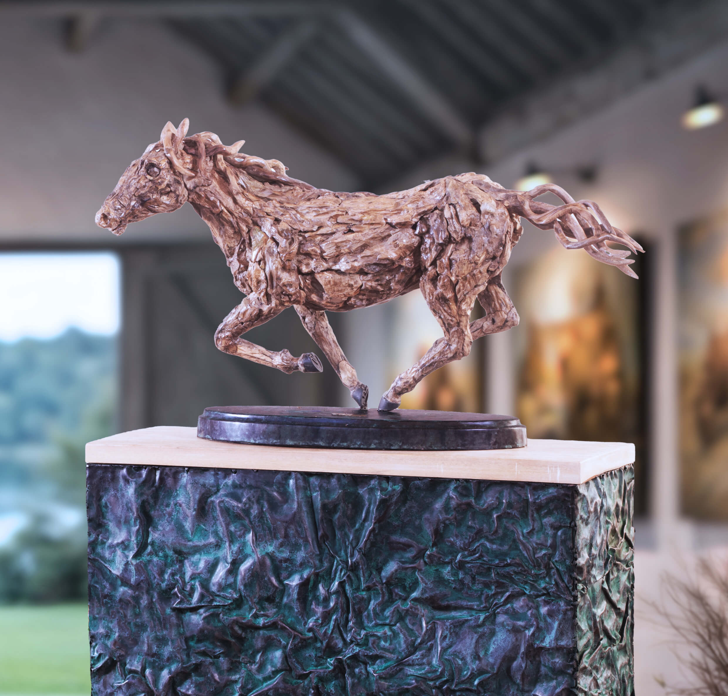 The Maquette of Mercury – smaller-scale driftwood horse sculpture by James Doran-Webb